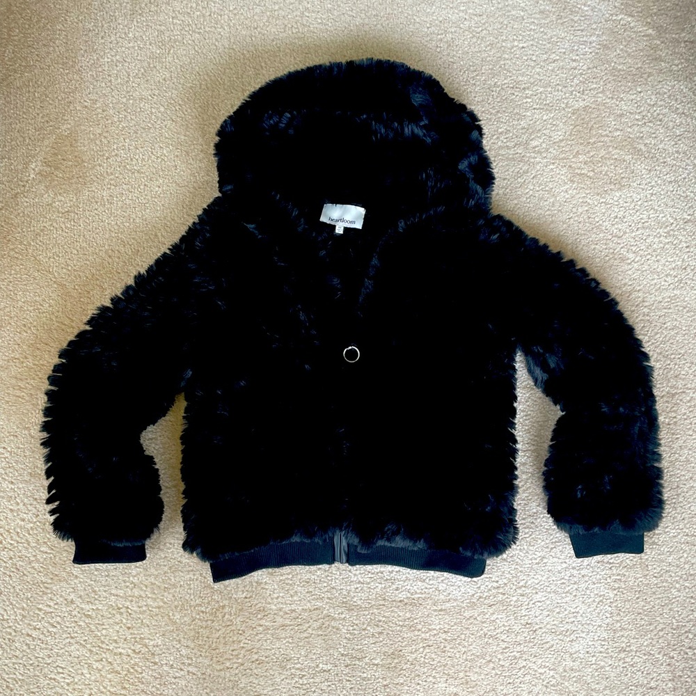 Heart loom zip up black faux fur jacket